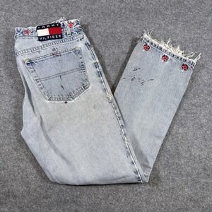 Vintage Tommy Hilfiger Jeans Juniors 13 Light Wash Straight Star Patch Denim 90s